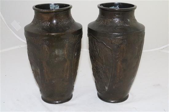 A pair of Japanese bronzed antimony alloy vases, late 19th century, 24cm